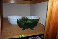 2 large mixing bowl and carnival glass dish
