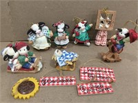 7 Vintage Mary's Moo Moos Ornaments w/signs