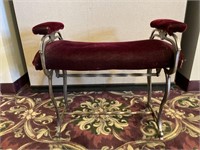 Burgundy Velvet & Chromed Iron Bench