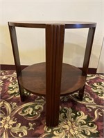Wood Inlay Round Pedestal Side Table