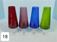 Set of (4) Multi-Color Art Glass Pedestal Waters