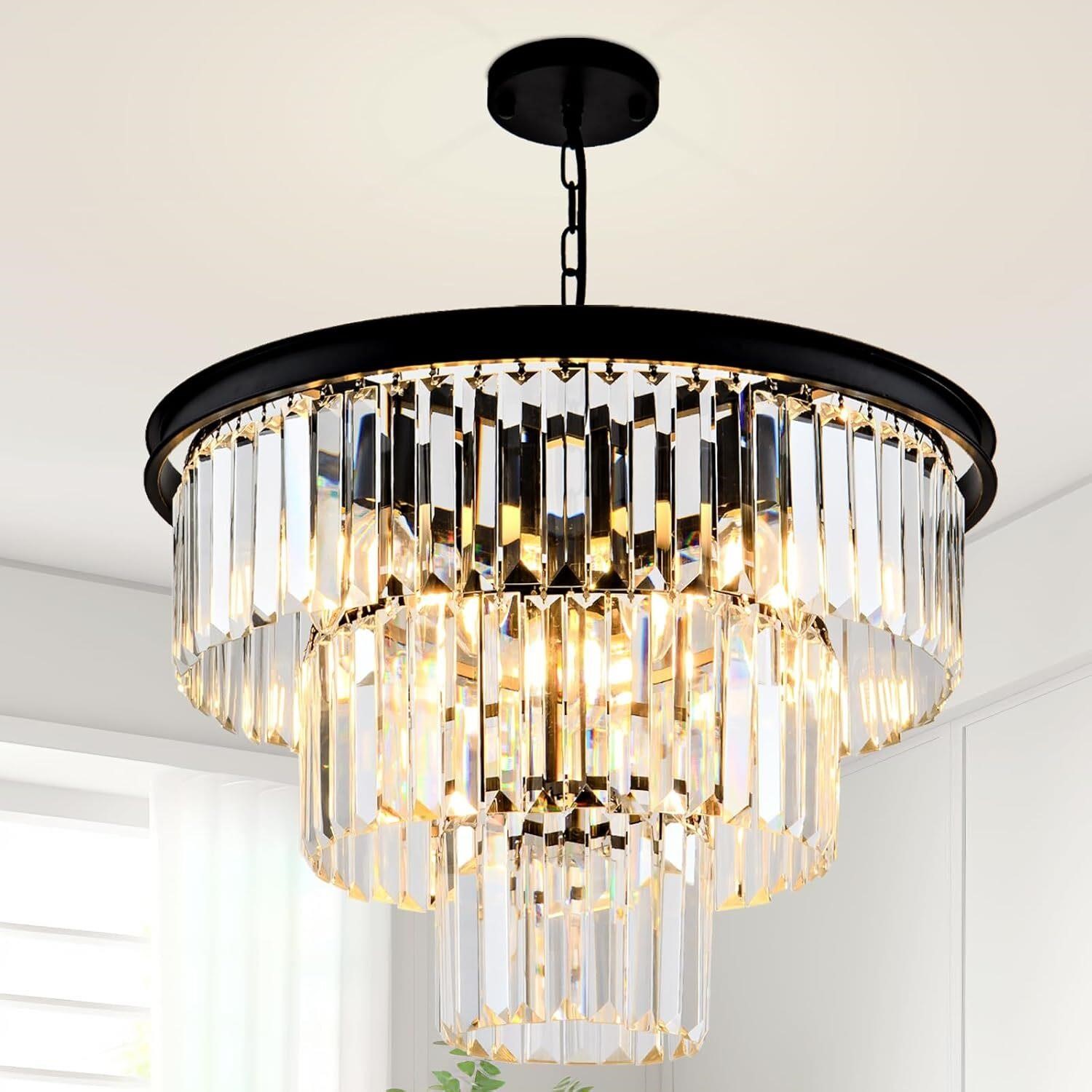 8 Light Modern Crystal Chandelier 20" Black