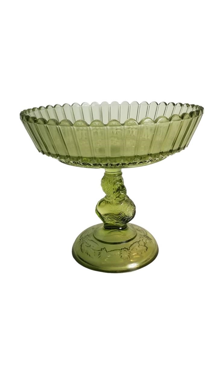 Green  Antique Jenny Lind Compote