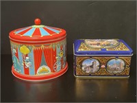 2 German Music Box Cookie Tins: Circus & Nuremberg