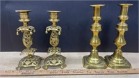 2 Sets of Brass Candle Holders (8.5" & 9.5"H)