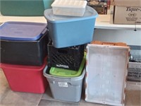 group of various storage totes