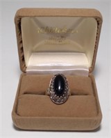 Womans .925 Sterling Silver Ring W/ Black Stone