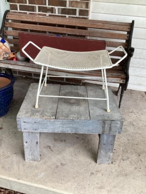 Wooden bench and metal chair