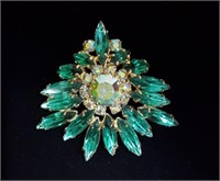Vtg Marquise, Round Turquoise Clear Stones Brooch