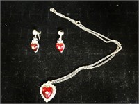 Red & Rhinestone Necklace & Earrings Set