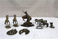 Horse lot, brass & cast metal, two 5" brass