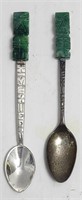 Souvenir Spoons Mexico Carved Jade Aztec (2x) Lot