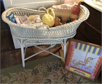 Antique Wicker Bassinet with  bedding