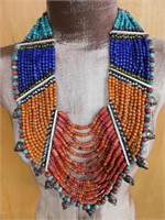 ORNATE AFRICAN TRADE BEAD NECKLACE ROCK STONE LAPI