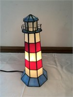 STAINED GLASS LIGHTHOUSE LAMP AS IS SEE PHOTOS