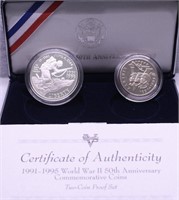 PROOF WW2 SILVER DOLLAR & HALF W BOX PAPERS