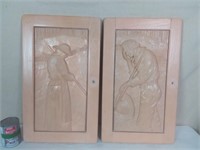 Panneaux de bois avec bas relief  24"×14"