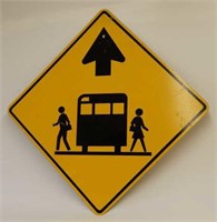 SCHOOL BUS CROSSING AHEAD S/S ALUM. SIGN