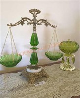 Vintage green and marble scales of justice and