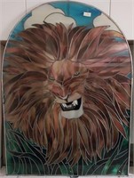 F - STAINED GLASS LION HEAD ART 77X58.5" (G100)