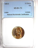 1948-D Nickel MS66+ FS LISTS FOR $175