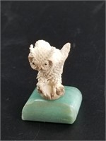 Moose antler carving of an owl imported, mounted o