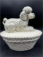 RARE LARGE MILK GLASS POODLE DOG ON NEST