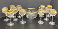 Vintage Gold Rimmed Crystal Wine Glasses