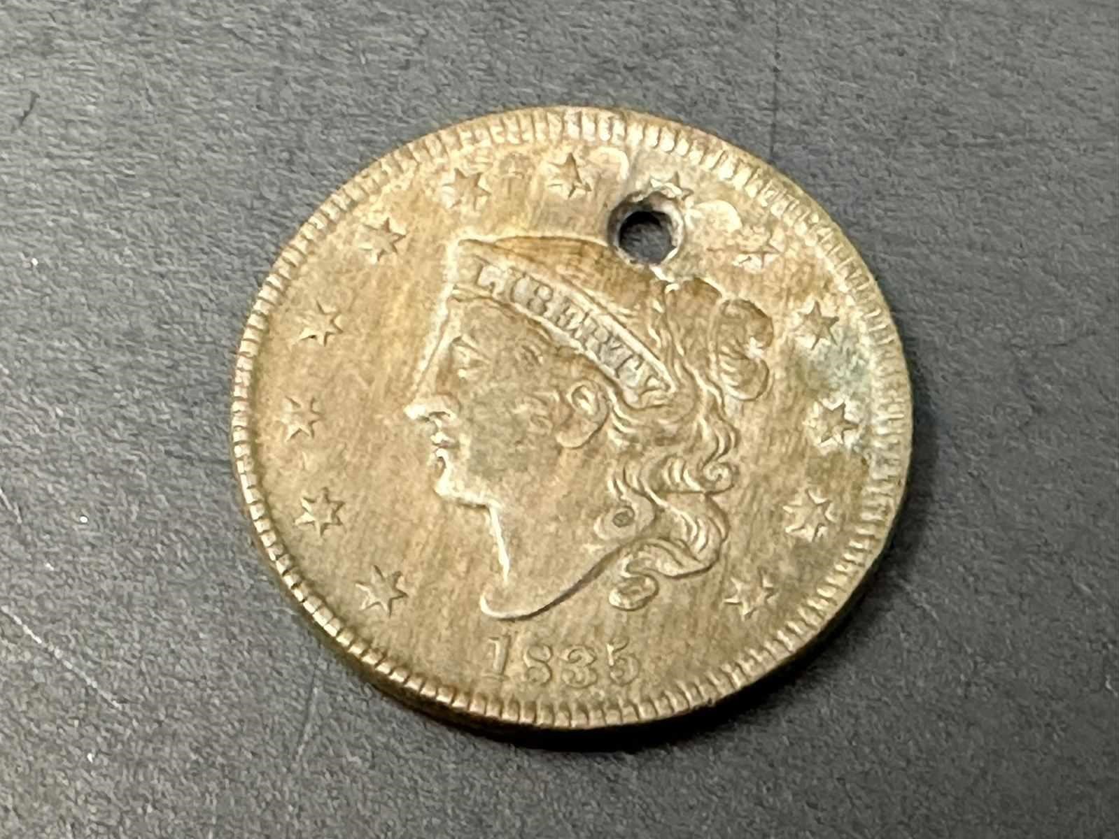 1835 Matron Head Large Cent (damage hole)