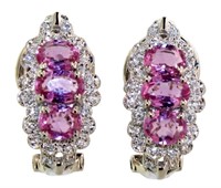 18kt Gold 1.80 ct Pink Topaz & Diamond Earrings
