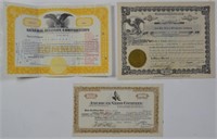 LOT 3 ANTIQUE STOCK CERTIFICATES AVIATION ETC