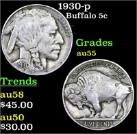 1930-p Buffalo Nickel 5c Grades Choice AU