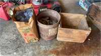 Old Wooden Box, Bucket of Nails , Grocery Bags