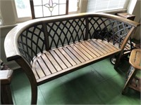 Excellent Iron & Hardwood Loveseat ~ Chair &Table