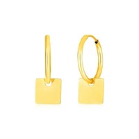 14k Gold Square Drops Huggie Style Hoop Earrings