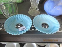 2 Blue Frosted Candle Drip Saucers