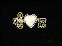 "Key to My Heart" Faux MOP Gold Toned Brooch