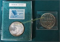 1967 CANADA GOOSE SILVER DOLLAR & STAMP + COIN