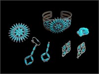 Assorted turquoise jewelry. In bag, in case. 1lb