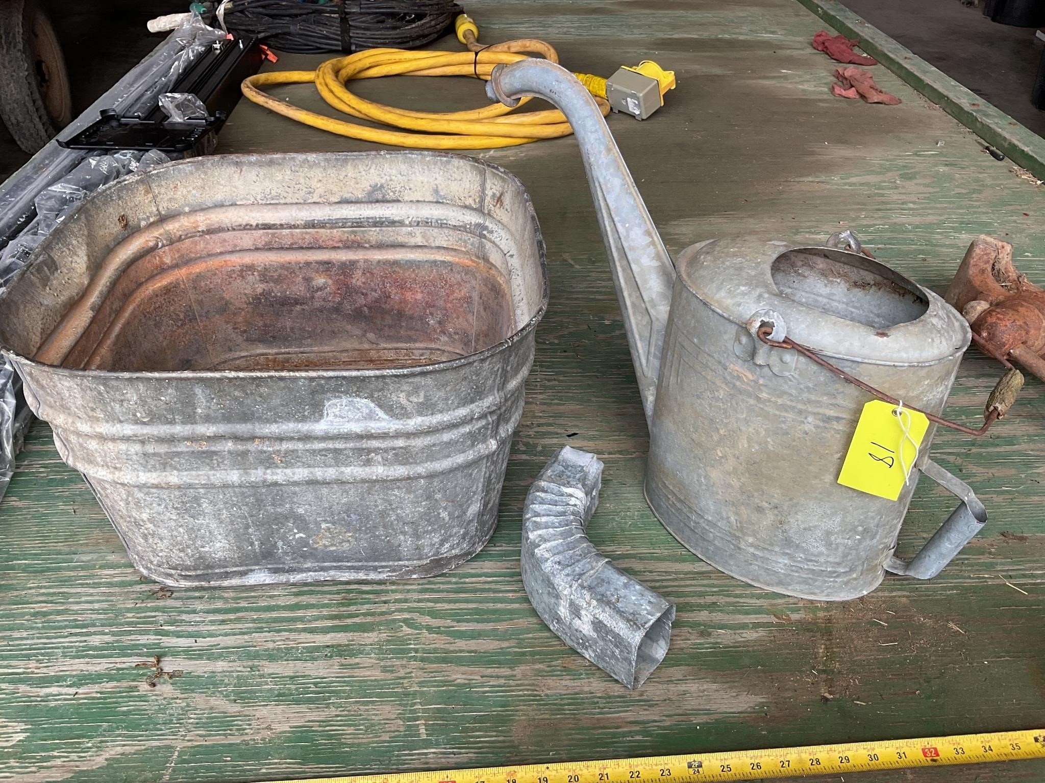 Antique Galvanized watering can large tub a lot