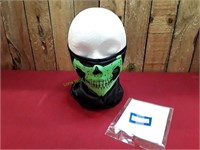 Gaiter Face Covering Black & Green Skull Design