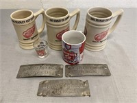 5 Detroit Red Wings Cups & 3 King Brewing Co.