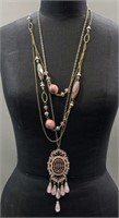 Lot: 2 Necklaces-Pink Lucite w/Swirl Enamel