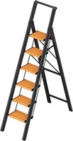 6 Step Ladder  Folding Step Stool  Black Wood