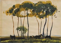 Henry Varnum Poor Landscape w/Horses Watercolor