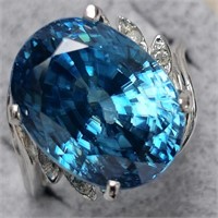 $26500 14K  Natural Blue Zircon(18.93ct) Diamond(0