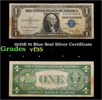 1935E $1 Blue Seal Silver Certificate Grades vf++