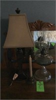 Oil lamp, candlestick with holder, and lamp