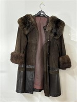 Ladies suede and faux fur knee length coat