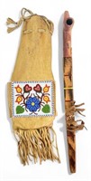 Native American Beaded Pipe Bag and Pipe